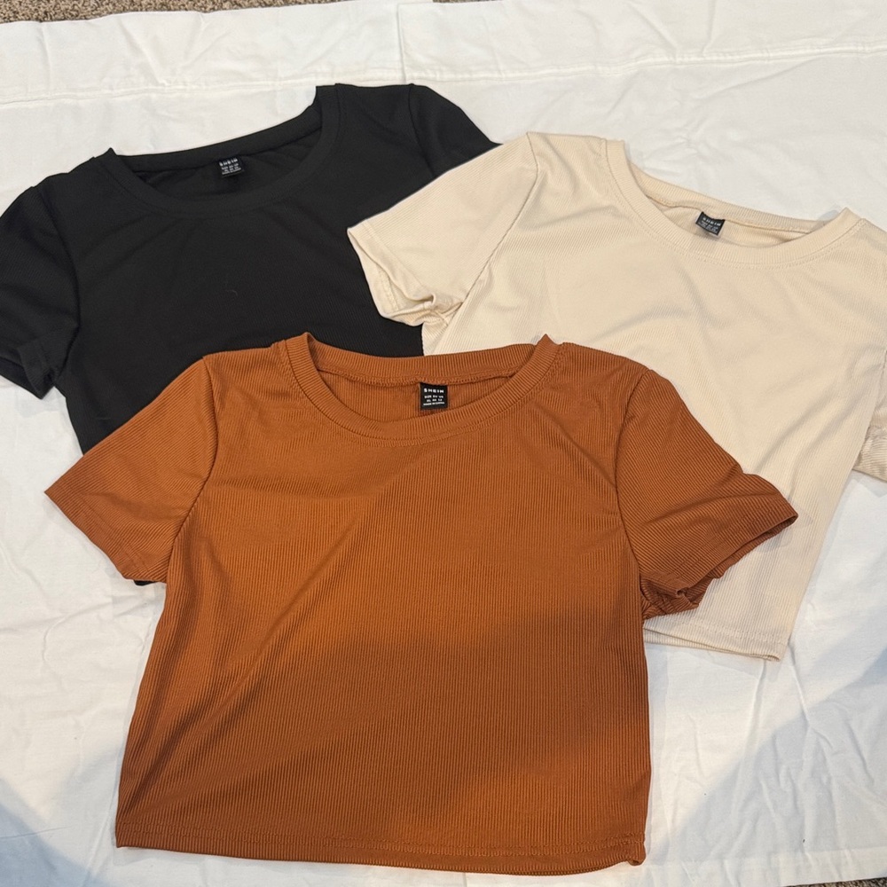 Black, Cream, and Brown Crop Tops